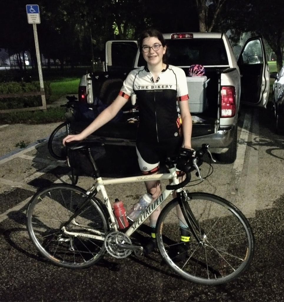 OctopusCycling's tweet photo. Sally, age 12, after completing a 200km ACP brevet in 9:56... that started at 8pm. https://t.co/WcwFRDFXbD