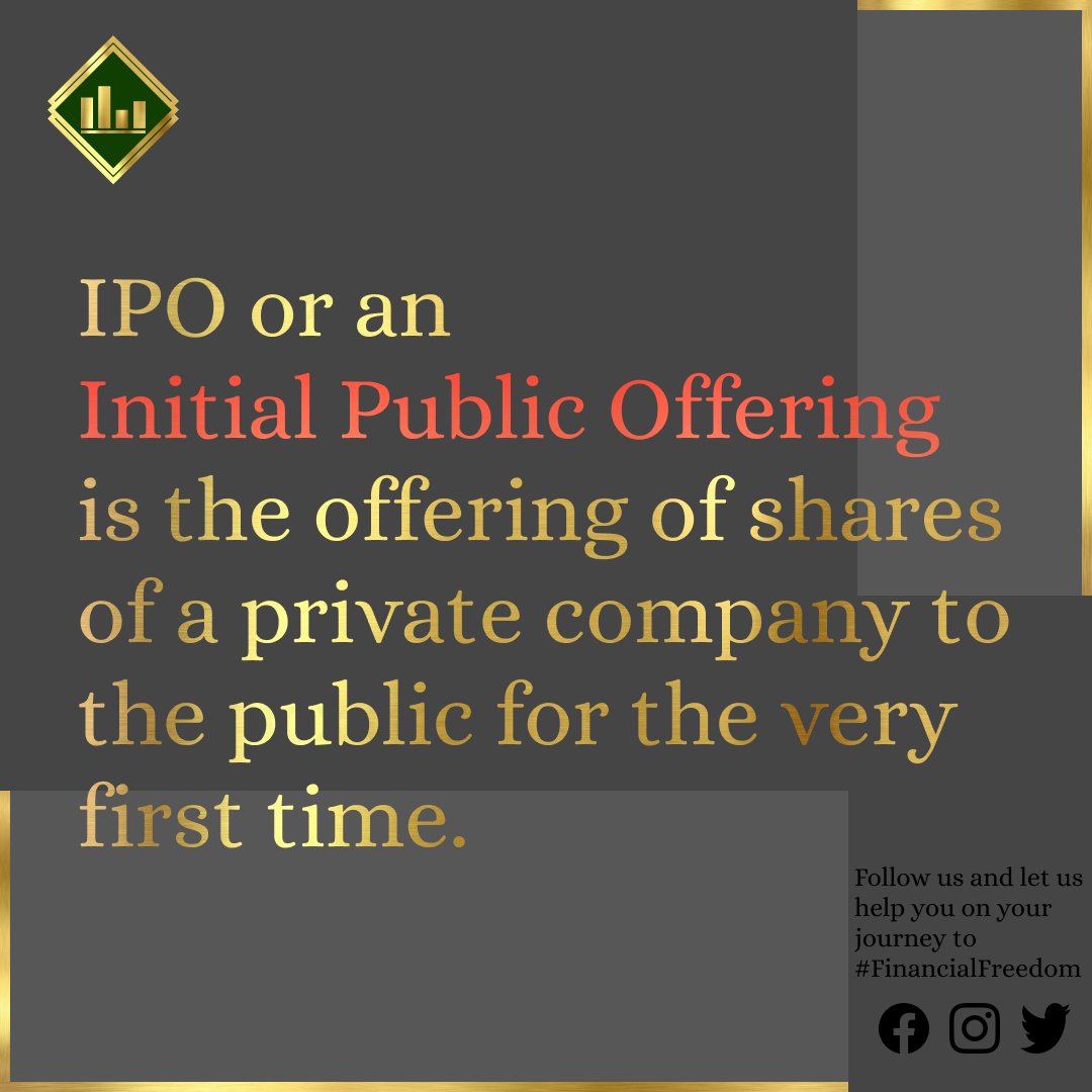The season for IPOs is here! With promising companies going public, everyone is trying to get in on the action.

Don't worry! 
We will help you understand the core fundamentals of the financial world to get you started on your journey to #FinancialFreedom 

#StockMarket #finance