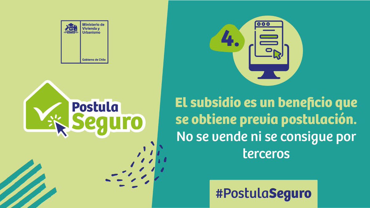 Minvu's tweet photo. Evitemos las estafas al querer postular a un #SubsidioMinvu 📣📣 Revisa las recomendaciones de nuestro decálogo #PostulaSeguro en https://t.co/1Xeedz7JKn 

👉 El subsidio es un beneficio que se obtiene previa postulación. No se vende ni se consigue por terceros 🚫 https://t.co/aYT0c4ykdw