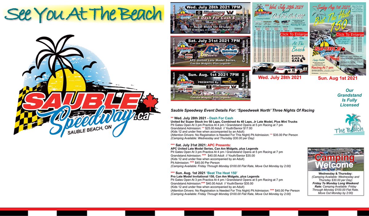 Sauble_Speedway's tweet photo. Here we go #SpeedweekNorth details ! See you at the beach @apcautoparts @UnitedLMSeries and more ! https://t.co/VvjvQgEh6i