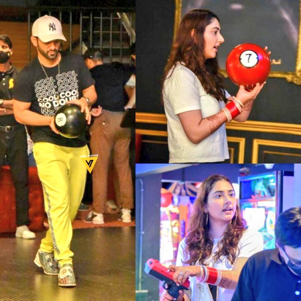 Newlywed #RahulVadiya #DishaParmar having fun with a bowling game at new place in Bandra called #gamepalacio