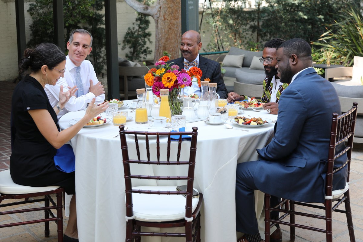 Mayor Eric Garcetti meets with community faith leaders at Getty House.