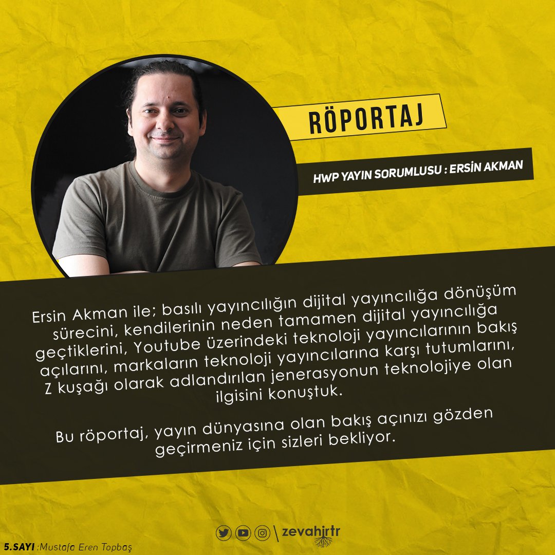zevahirtr's tweet photo. Genel Yayın Yönetmenimiz Mustafa Eren Topbaş'ın, "Türkiye'nin En Güvenilir Teknoloji Yayını" HWP Yayın Sorumlusu @ErsinAkman ile yaptığı röportaj #Zevahir 5. sayıda sizleri bekliyor!

#hardwareplus #teknoloji #youtube #gençler #türkiye #reklam #marka #işbirliği #dergi https://t.co/NYbrDTnUhD
