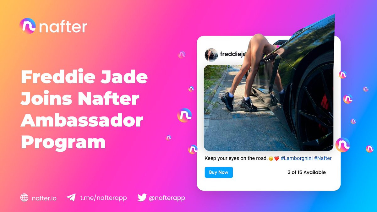 NafterApp's tweet photo. Welcome to Freddie Jade who’s known from her famous video: Exiting a Lamborghini in style. 👠🚘 
Freddie’s gonna mint this Video on @Nafterapp #GetNafty with #Nafter and Freddie. 💋
Follow:

https://t.co/PmWZNr4ydr

#NFT $NAFT #NFTs https://t.co/YRb3eeqgaq