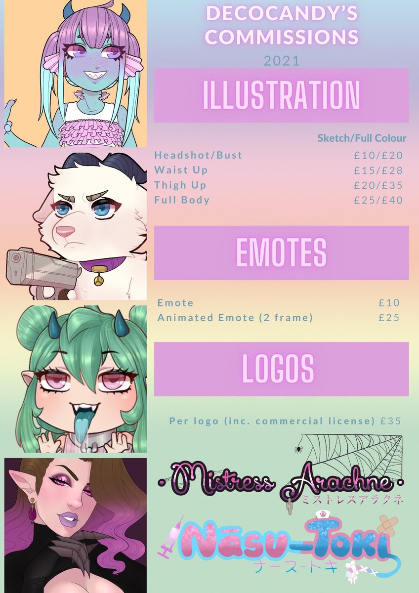 MekaCandy's tweet image. New comms sheet and TOS 💜