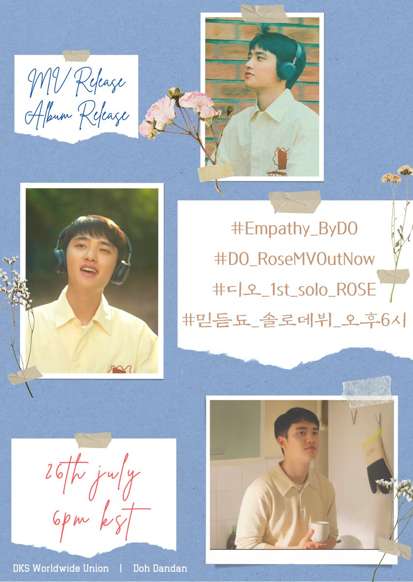 📢D-DAY HASHTAGS

‼️MV RELEASE‼️

#.Empathy_ByDO
#.DO_RoseMVOutNow
#.디오_1st_solo_ROSE
#.믿듣됴_솔로데뷔_오후6시

USE THE TAGS ON 6PM KST‼️‼️

#DO(D.O.) #EXO @weareoneEXO
