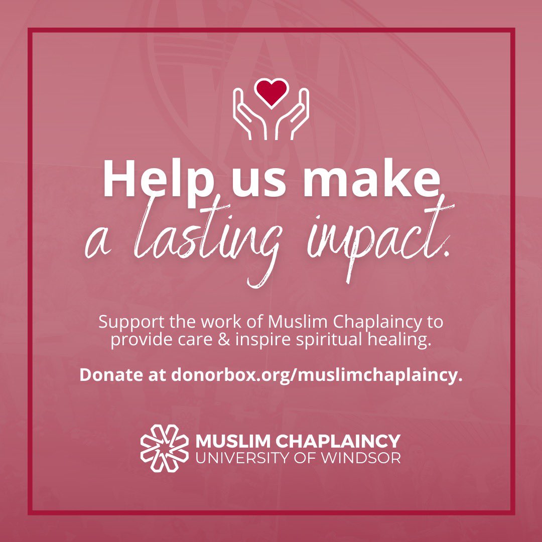 mcuwindsor's tweet image. Help the Muslim Chaplaincy continue to make an impact and support students, faculty, staff, and youth. We offer counselling services, programs, and resources completely free of charge. Support our efforts by donating today at donorbox.org/muslimchaplain….