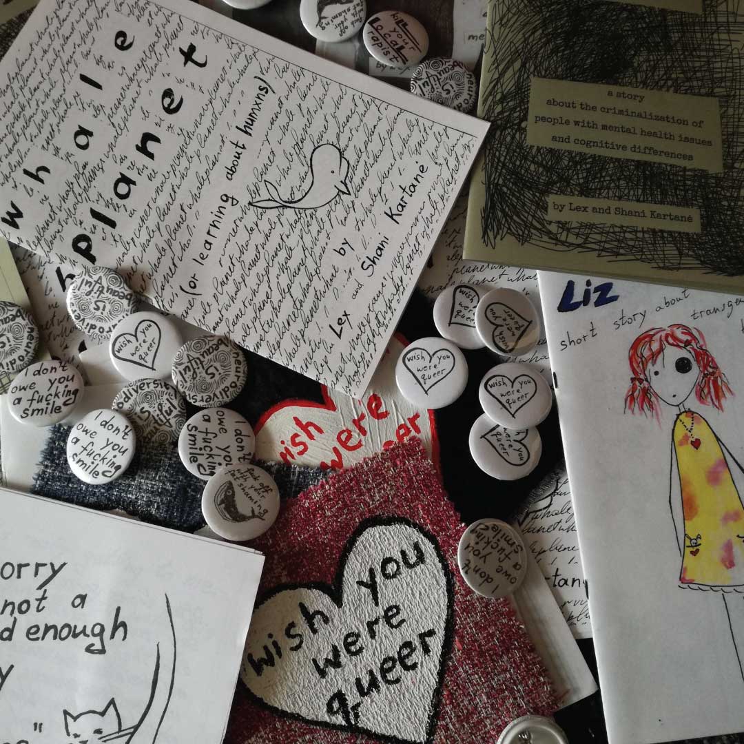 QueerZest's tweet image. Lex creates zines under alias AIWS. Originally from Lithuania, now they live in Berlin w/ their rescue animal testing survivor dog Ragis. Lex is an artist &amp;amp; zine maker &amp;amp;  their work concentrates on disability justice &amp;amp; experiences as an autistic person in the neurotypical world.