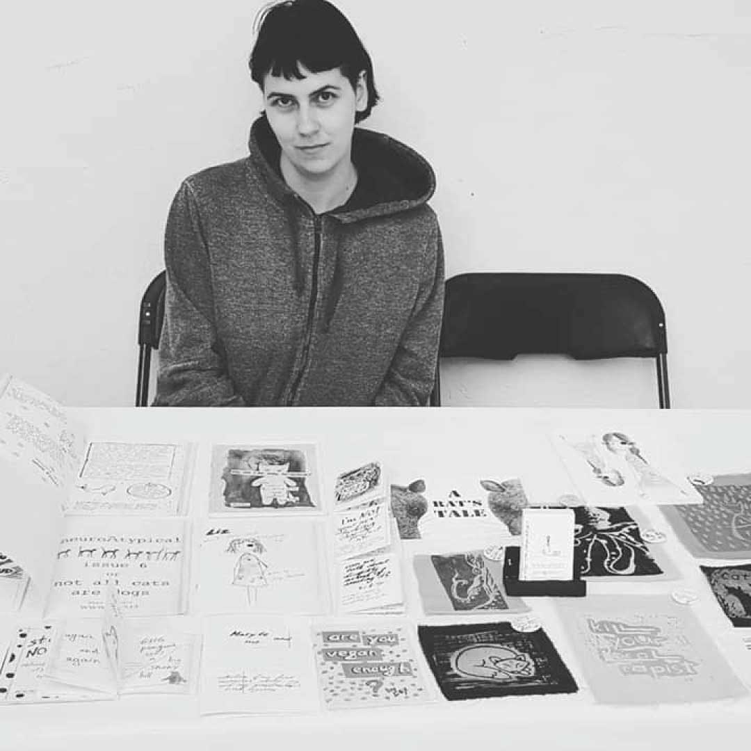 QueerZest's tweet image. Lex creates zines under alias AIWS. Originally from Lithuania, now they live in Berlin w/ their rescue animal testing survivor dog Ragis. Lex is an artist &amp;amp; zine maker &amp;amp;  their work concentrates on disability justice &amp;amp; experiences as an autistic person in the neurotypical world.