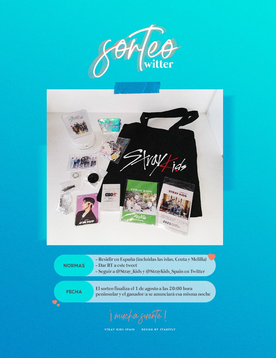StrayKids_Spain's tweet photo. 🎁 SORTEO 🎁

¡STAY! Sorteamos un pack de merch no oficial de @Stray_Kids ✨

Todo ha sido donado por una STAY de España para que más gente pueda disfrutarlo (¡gracias, Carolina! 🥰)

Finaliza el 1 de agosto a las 20:00 y tenéis las normas en la imagen~

¡Mucha suerte! 🍀 https://t.co/9bnwZ2sjNd