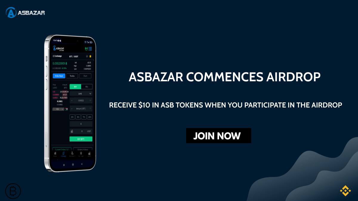 Hello Everyone, We are proud to announce that our Official Airdrop Campaign is Live!

Get $10 in ASB and 0.2$ in ASB for every referral!

🤖 Start Telegram bot ( t.me/asbazarairdrop… )

💬 Join Telegram

🕊 Follow on Twitter

🌐 Register on Exchange

◽️ Leave a comment