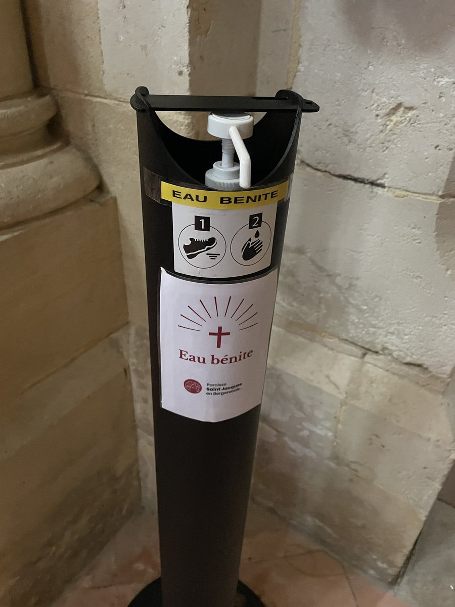 markchampkins's tweet photo. ‘Hands free holy water dispenser’ I spotted on my hols highlights what strange times we are living through https://t.co/q8UksJbf0b