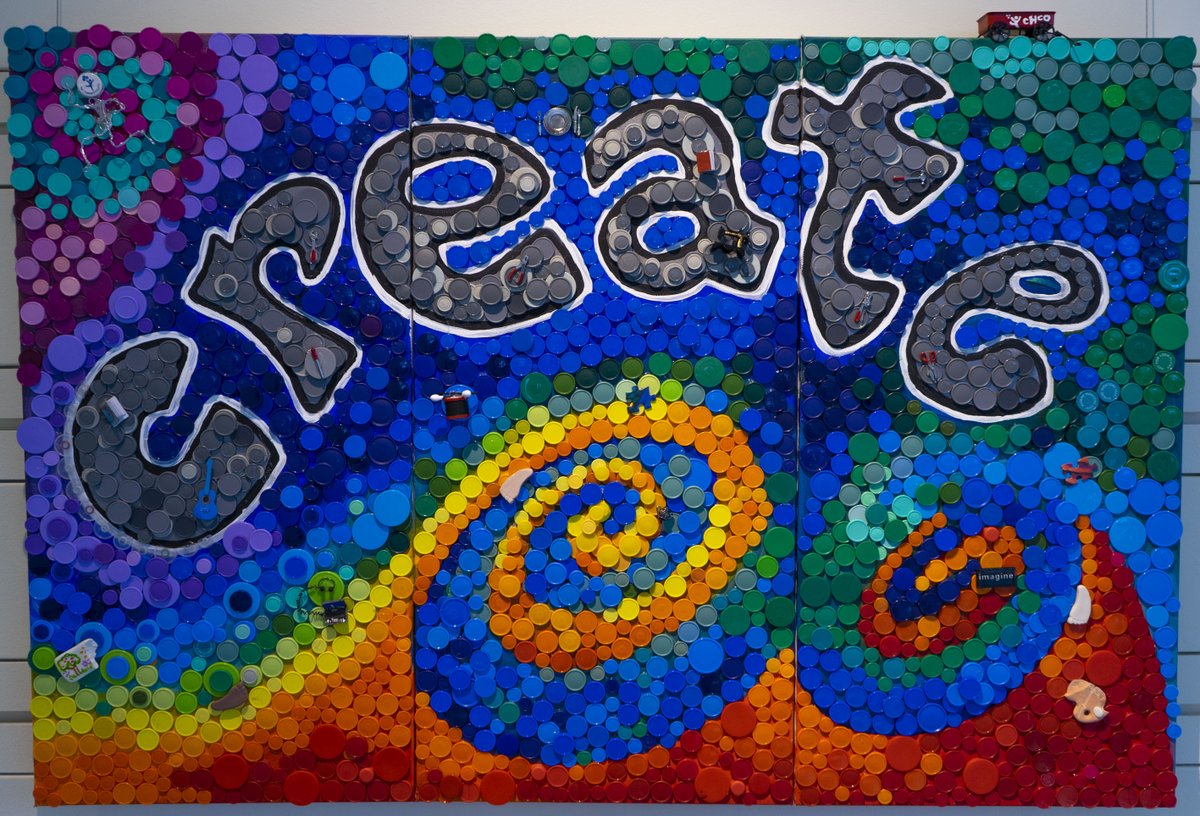 ChildrensColo's tweet photo. Three years. Thousands of medicine caps. Hundreds of hours and glue sticks. Boundless creativity and resiliency. It all adds up to a stunning #art exhibition featuring murals made entirely from medicine caps created by our team members. #HospitalArt #pediatrics https://t.co/8S8xz4MX1L
