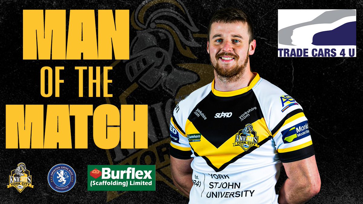 YorkRLFC's tweet photo. 🥇 Big Ronnie from Sharlo has been named your official Man of the Match, in partnership with @BurflexScaffold, from this afternoon's emphatic victory over Swinton Lions!

🥳 Some birthday afternoon for @Ronandixon97!

🤝 The White Family

#WeAreYork⚔️ https://t.co/gOSi5rTief
