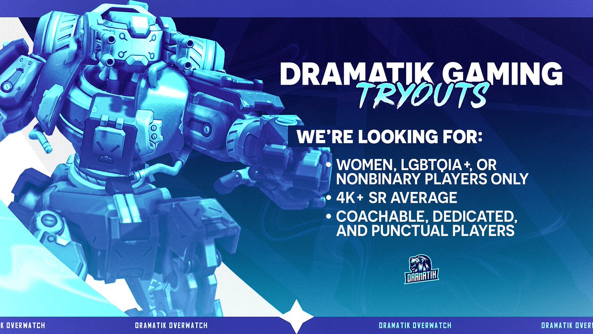 We are NOW RECRUITING! 🙌

Searching for a female/non-binary/LGBTQIA+ friendly, competitive environment to grow as a player? Dramatik might be for you!

Sign up: bit.ly/DramatikTryouts