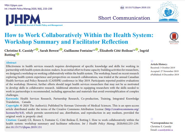 IJHPM's tweet photo. How to Work Collaboratively Within the Health System: Workshop Summary and Facilitator Reflection

https://t.co/97lADHBdCY

https://t.co/t1Q8cTj69i

#HealthServices #Partnership #Coproduction #Training #IntegratedKnowledgeTranslation #IKT #Canada #IJHPM https://t.co/LGlAM5OXn9