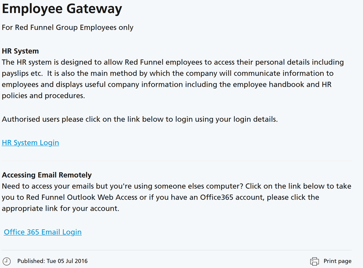 Surely, I can't be the only person to find it a bit weird that <a href="/RedFunnelFerry/">Red Funnel (IoW Ferries)</a> signpost staff resources on their public customer facing website. Page published 5 years! The threat to companies in 2021 is very real…and this does not seem sensible in the slightest. #CyberSecurity