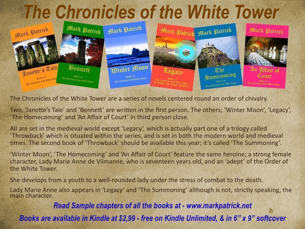 These are the six novels in the Fantasy series, 'The Chronicles of the White Tower'
Read the first few chapters: https://t.co/WAozLiugaM
Amazon: https://t.co/cwzWRkn7Zm
Kindle $2·99 (or equivalent) + Tax.
All books FREE for those with Kindle Unlimited
#amreading #read #Reader https://t.co/jI9T5Xttpg