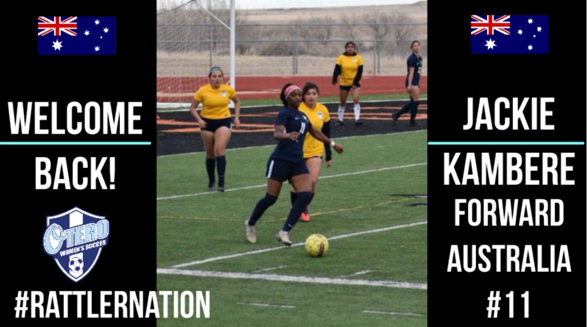OteroSoccer's tweet photo. Meet the Rattlers: Day 25

Very excited to welcome back Forward Jackie Kambere from Australia! During her first season at Otero, Jackie made 11 starts, starting in 7 of those games, and contributing with 3 goals in Region 9 play. 

Welcome back to #RattlerNation Jackie! https://t.co/4OuEVvmLoH