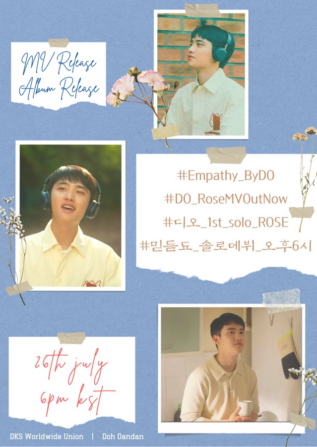 📢D-DAY HASHTAGS

‼️MV RELEASE‼️

#.Empathy_ByDO
#.DO_RoseMVOutNow
#.디오_1st_solo_ROSE
#.믿듣됴_솔로데뷔_오후6시

USE THE TAGS ON 6PM KST‼️‼️

#DO(D.O.) #EXO 
@weareoneEXO