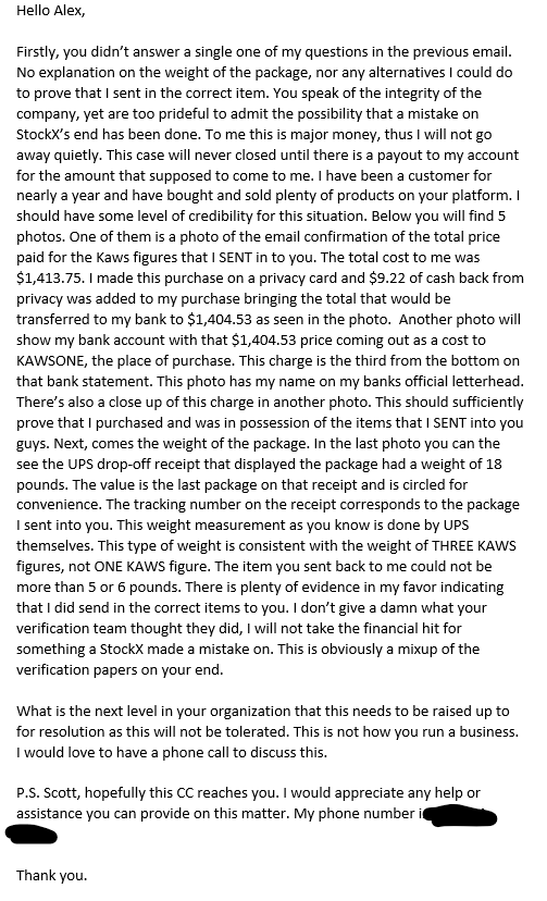 FoltzJackson's tweet photo. I sent a space kaws set to @stockx They said it didn't pass verification because they claimed it was one kaws piece worth $370.I sent this email along with photos showing evidence that they are the ones making the mistake. The ghosted me on my last email below. 2k scam @stockx https://t.co/AXI1jqb53q