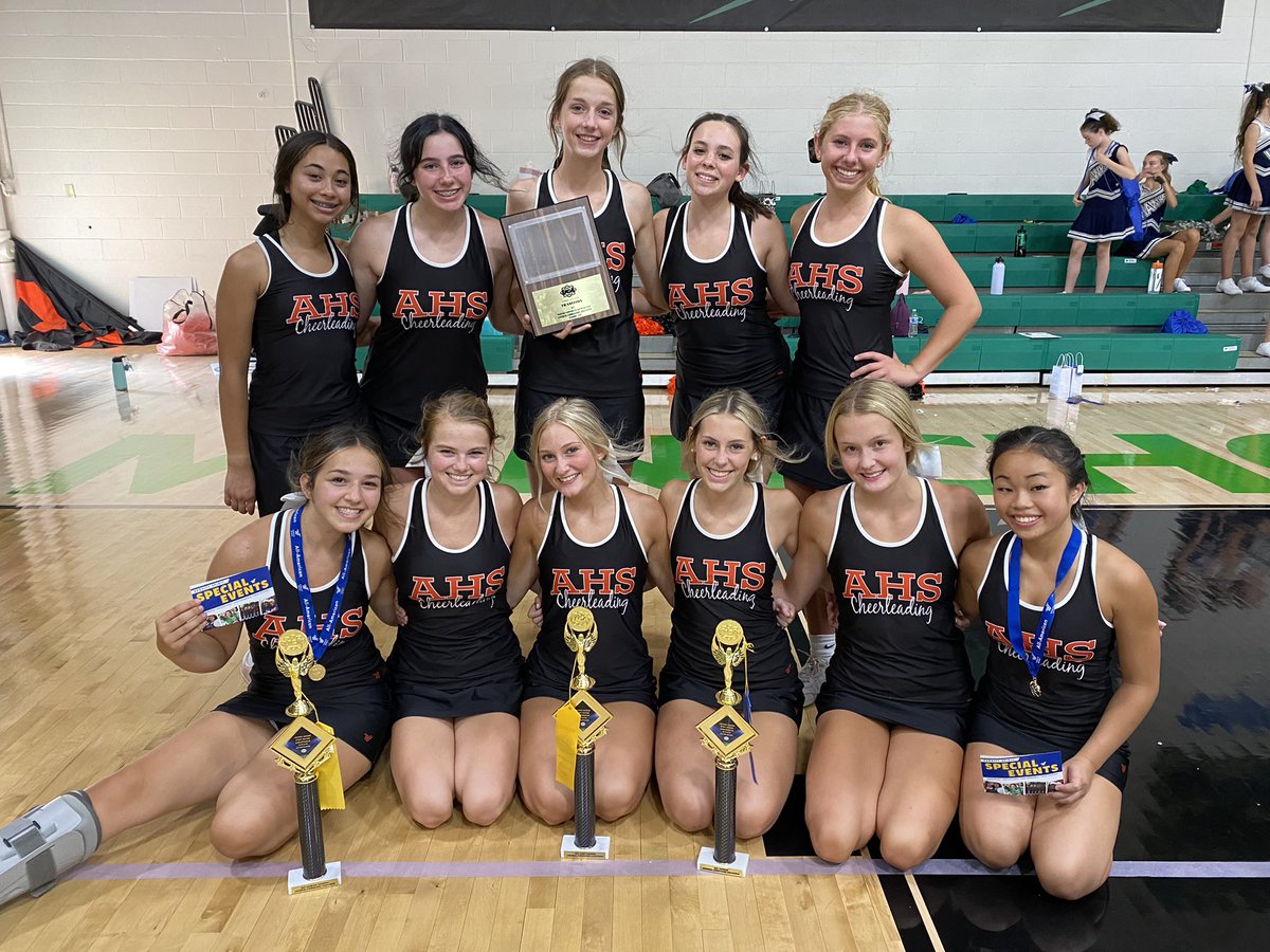 Anderson_Cheer's tweet photo. WOW! What an ending to camp! 🏆 
8 Trophies, 5 All Americans &amp; the Tradition plaque! GREAT job to everyone this weekend! https://t.co/Tt7XjcSDfg