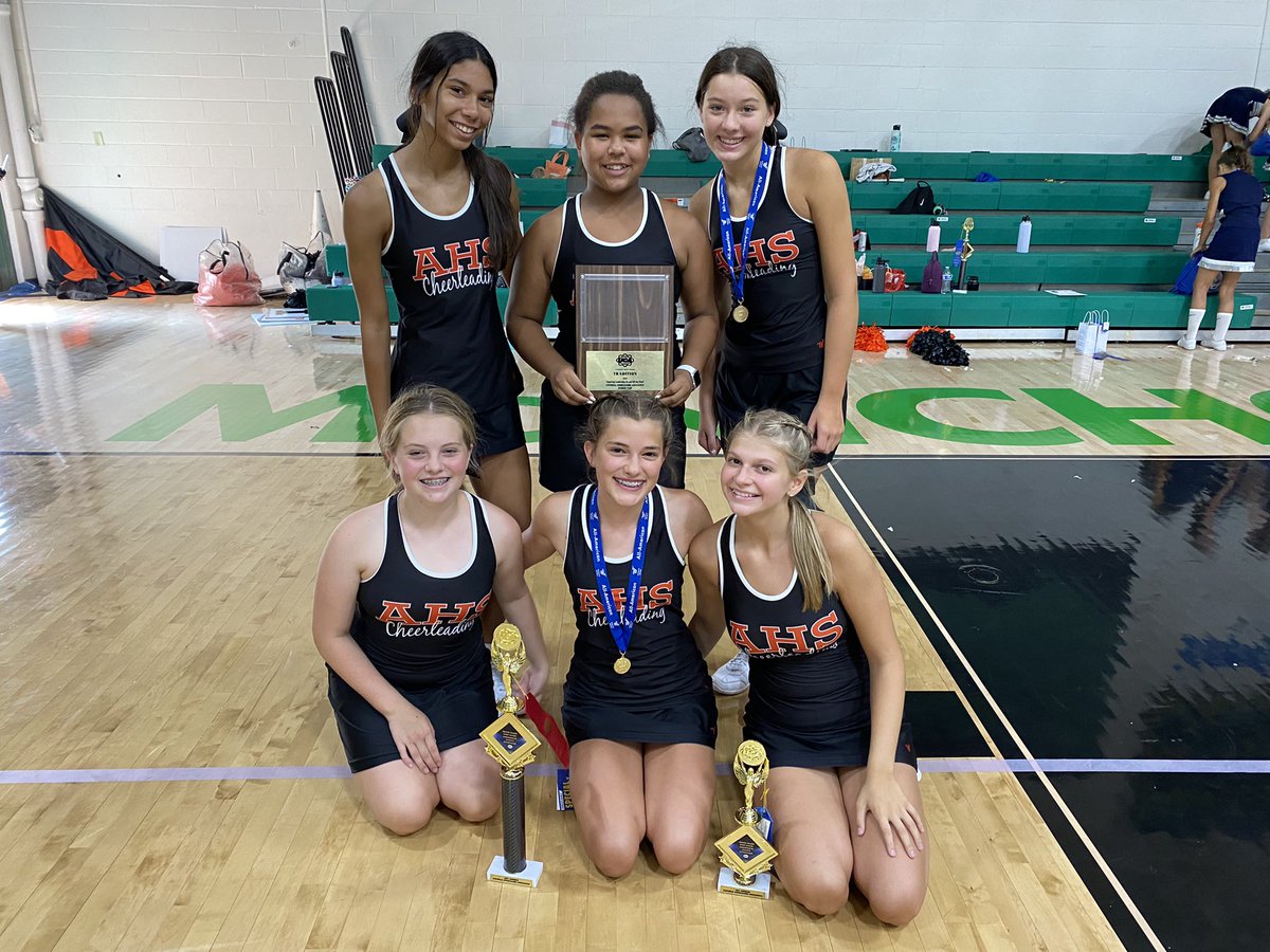 Anderson_Cheer's tweet photo. WOW! What an ending to camp! 🏆 
8 Trophies, 5 All Americans &amp; the Tradition plaque! GREAT job to everyone this weekend! https://t.co/Tt7XjcSDfg