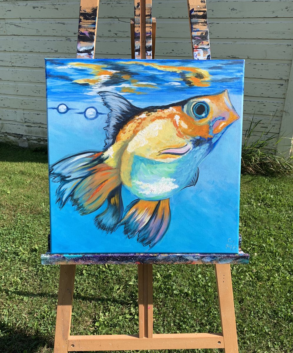 BarbarajSommers's tweet photo. Painted @Artsherpaβs 2019 Acrylic April Goldfish today. 20x20 wrapped canvas. What a fun fish! #Acrylicpainting #AcrylicApril #Theartsherpa #Artworkoftwitter https://t.co/Yk7SVR4eay