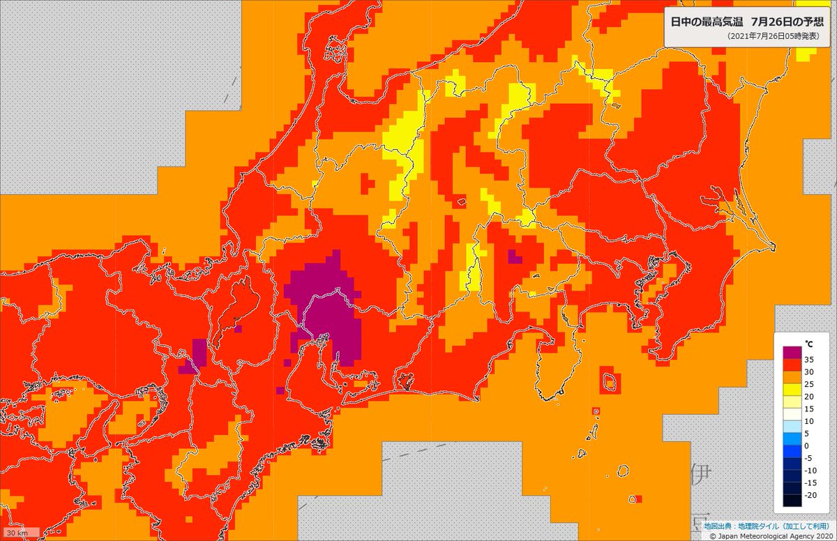 荒木健太郎 とても暑くなります きょう26日は九州から北海道までの各地で最高気温 35 以上の猛暑日 紫色の地域 が予想されています 特に愛知 三重 鳥取 福岡 長崎では熱中症の危険度が極めて高くなる見込みです 冷房使用やこまめな水分補給 適切な