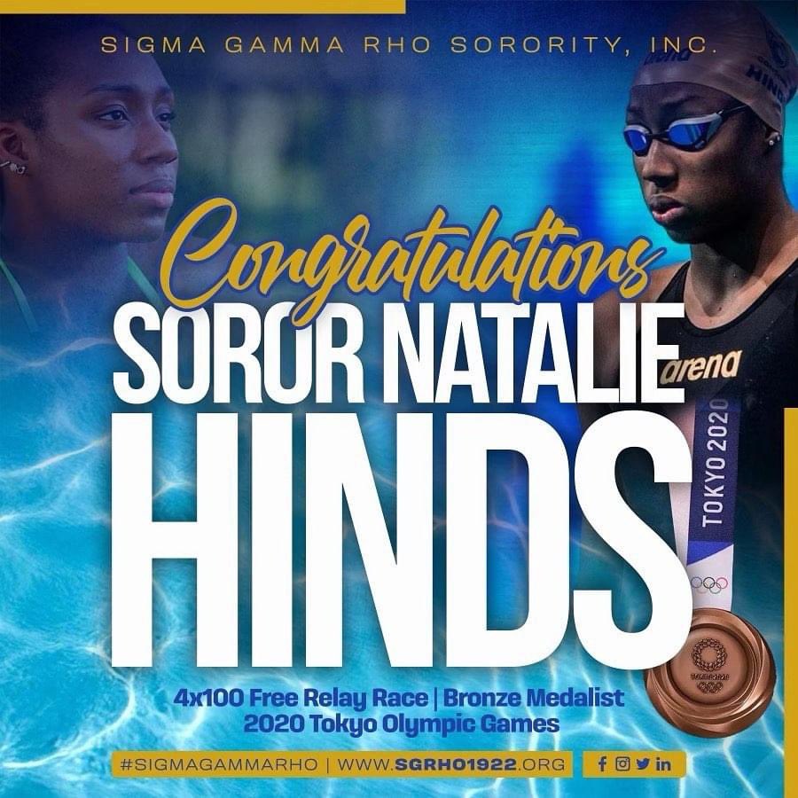 Congratulations to Sigma Gamma Rho Soror Natalie Hinds 4x100 Free Relay Race Bronze Medalist. #SigmaGammaRho #SGRho