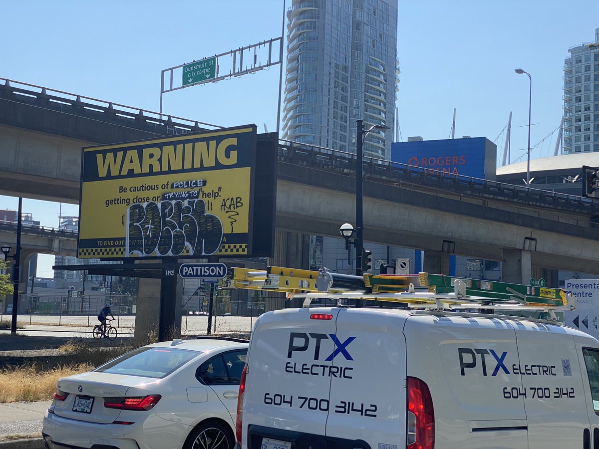 j_mcelroy's tweet photo. the vancouver police department put up giant billboards in and around the downtown eastside telling people to be cautious of strangers and you’ll never guess what happened next https://t.co/CXtqDDw9R4
