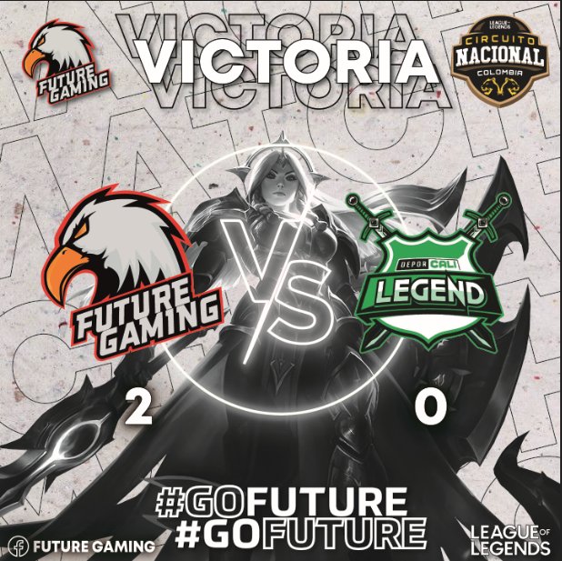 Ayer nuestros muchachos tuvieron un enfrentamiento en el ultimo Circuito nacional en contra de @Deporcalilegend , que como resultado nos da una muy luchada victoria para abrirnos paso al ascenso. Los próximos enfrentamientos serán el próximo sábado.Con toda por <a href="/LVPcolLoL/">LVP Colombia 🏆</a> .#GoFTG