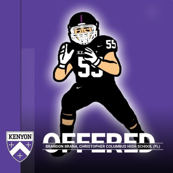 Bbrana55's tweet photo. Excited to receive an offer of full support through the admissions process from @KenyonFootball. #GoLords #EarnYourShield https://t.co/VBRrkJZXMr