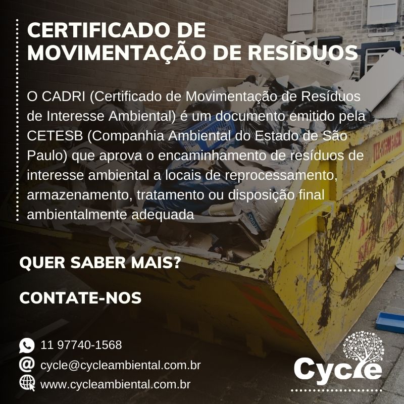 anathomazelli85's tweet photo. O CADRI tem como objetivo promover o gerenciamento dos resíduos de forma correta, afim de minimizar os potenciais impsctosao meio ambiente e à saúde pública.

Quer saber como obter tal documento? Contate-nos. 

☎️ (11) 97740-1568
📧 cycle@cycleambiental.com.br https://t.co/eV1loN2Y8H