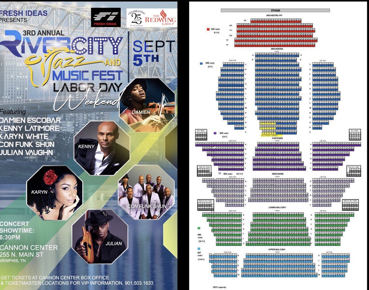 Cannon Center Seating Chart
Blue $95
Red VIP 
All other tickets $59-$75 #jazzfestival #MEMPHIS #rivercityjazzmusicfest #Olympics #RHOP