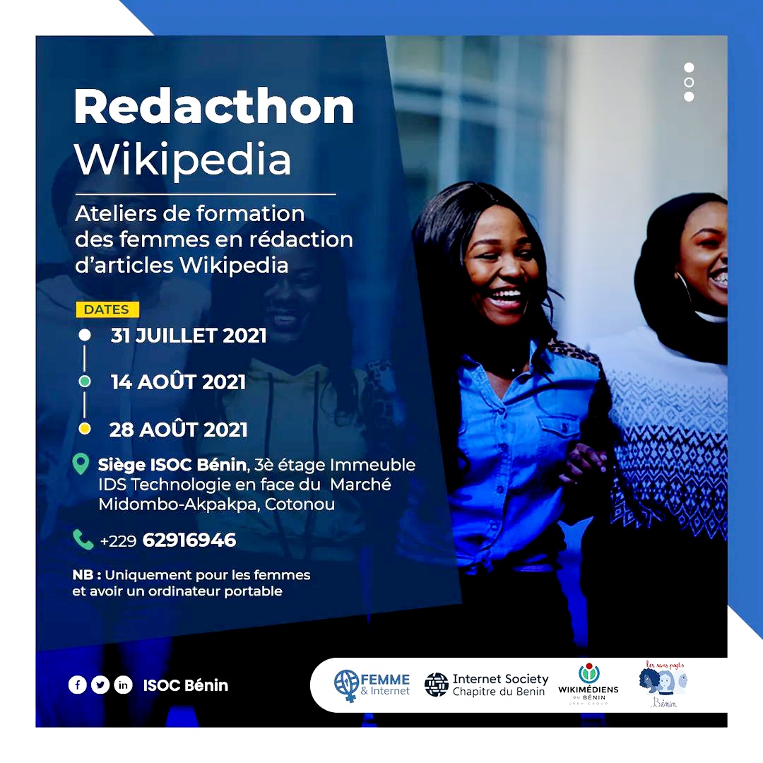 ayodele_ognin's tweet photo. 👩🏽‍💻🇧🇯L'initiative #Femme &amp; #Internet ♀️du Chapitre Bénin d'Internet Society organise les ateliers #RedacThon Wikipédia. 

Ces ateliers ont pour objectif de créer du contenu local écrit sur et par des #femmesafricaines pour les rendre plus visibles. #isocbenin #Ayodeleognin #wurami https://t.co/9NhGUCu81i