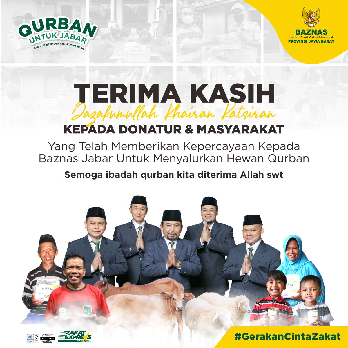 Semoga ibadah qurban Bapak dan Ibu diterima Allah Swt, bisa menjadi pemberat amalan di hari Akhir dan Allah Swt melipatgandakan keberkahan untuk kita semua

#baznasjabar #GerakanCintaZakat #Qurban #iduladha2021