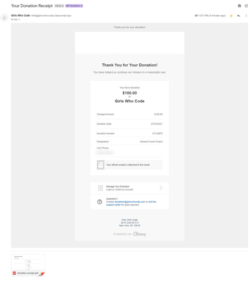We just made our $100 donation to <a href="/GirlsWhoCode/">Girls Who Code</a> <3

It's important to always support those who will be creating and shaping the internets future. #cardano #CardanoCommunity $ada