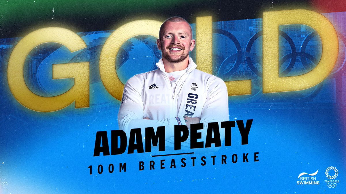 Aquatics_GB's tweet photo. The first ever British swimmer to retain an Olympic title 🥇 🔥

@adam_peaty continues to write history as he wins the Men's 100m Breaststroke 🐐 #Tokyo2020 https://t.co/BaAmQPdWze