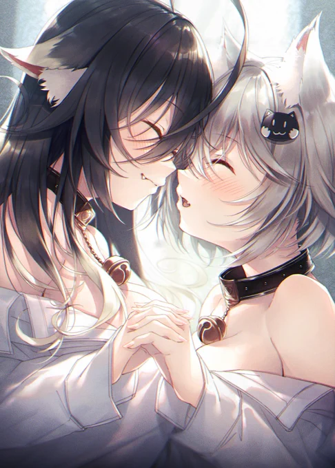 お鼻であいさつするくおんちゃんとせつなちゃん。 