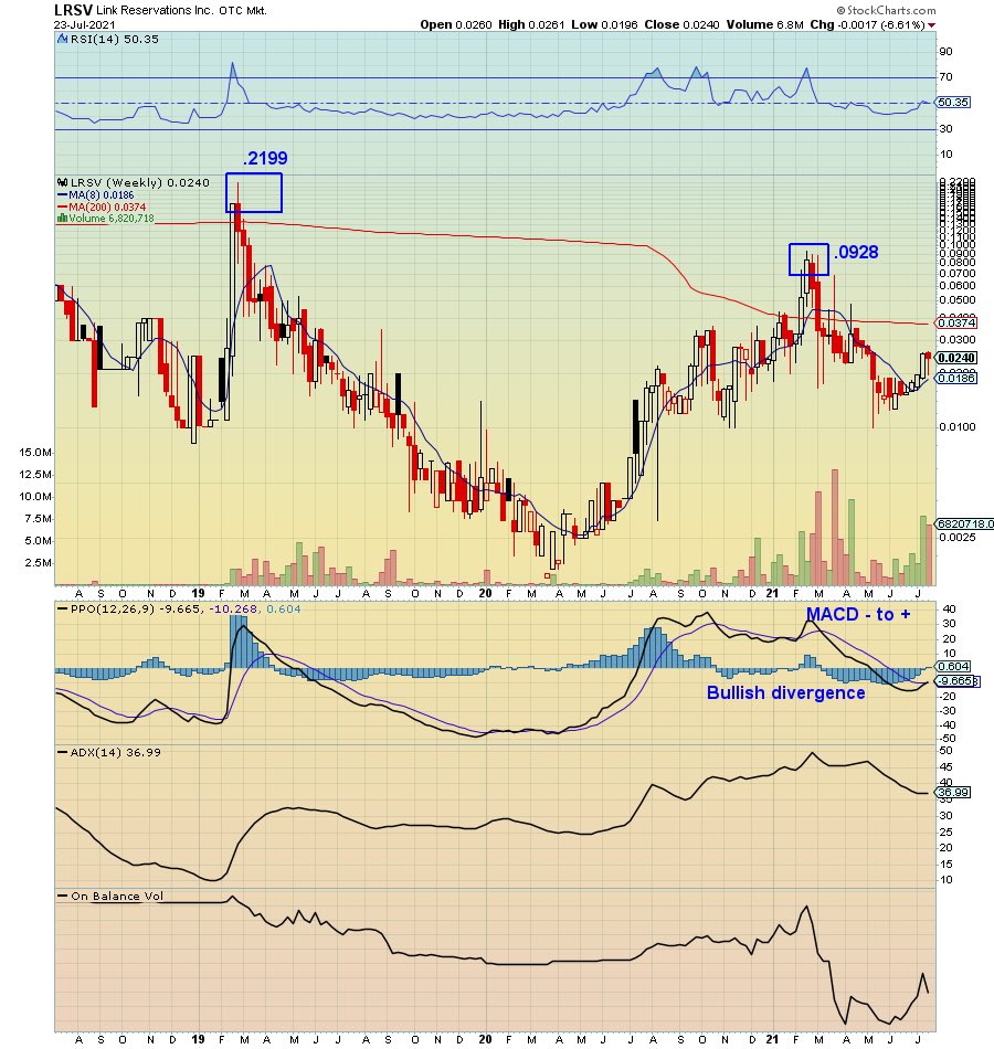 $LRSV .024 Very Bullish being one of the only companies that accepts BTC/Crypto as payments I expect a steady long retest .0928-.15 to weekly chart high of .2199 

Link Reservations/LinkResPet to start accepting Bitcoin/Crypto payments 07/16/2021

Remarks $AMZN $TSLA accept BTC