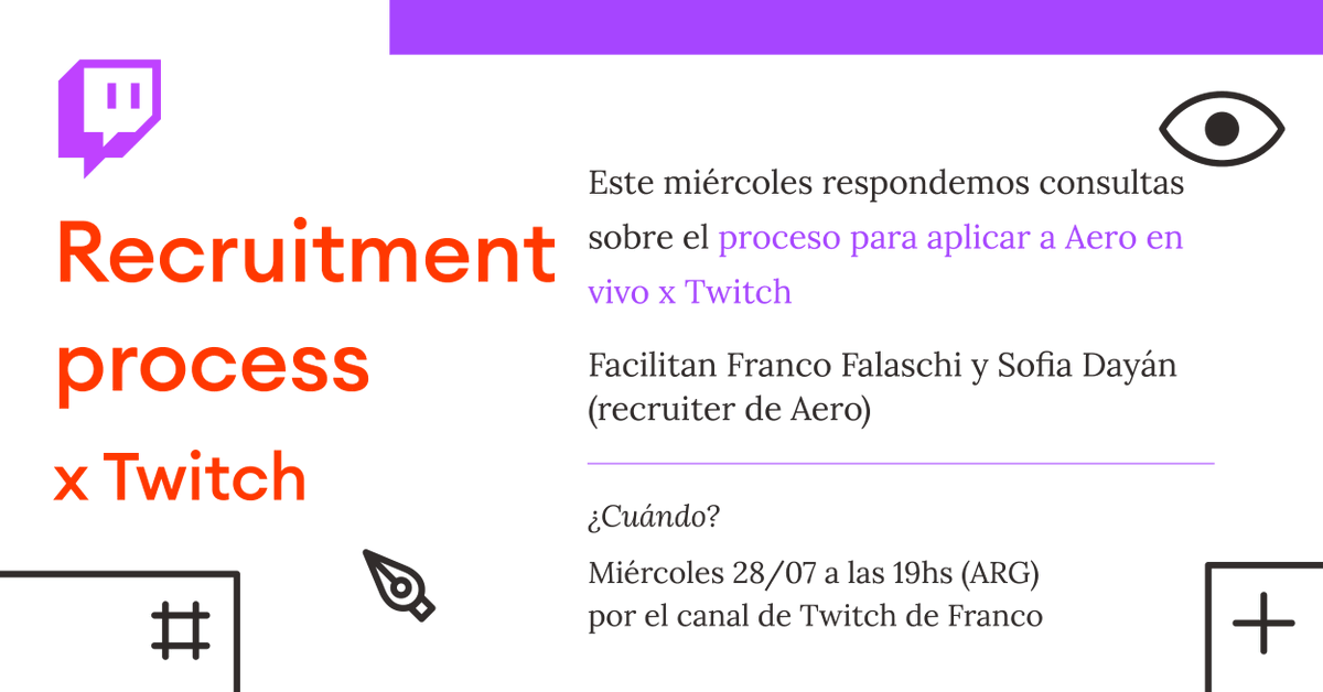 aerolab's tweet image. Este miércoles a las 19hs (ARG), @francofalaschi contesta algunas preguntas sobre el proceso para aplicar a Aero junto a nuestra recruiter @sofudayan en vivo x el canal de Twitch de Franco: twitch.tv/uxfranco