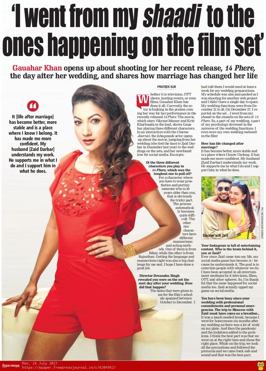 ‘I went from my shaadi to the ones happening on the film set’: @GAUAHAR_KHAN on shooting for #14Phere By @iPrats freepressjournal.in/entertainment/…