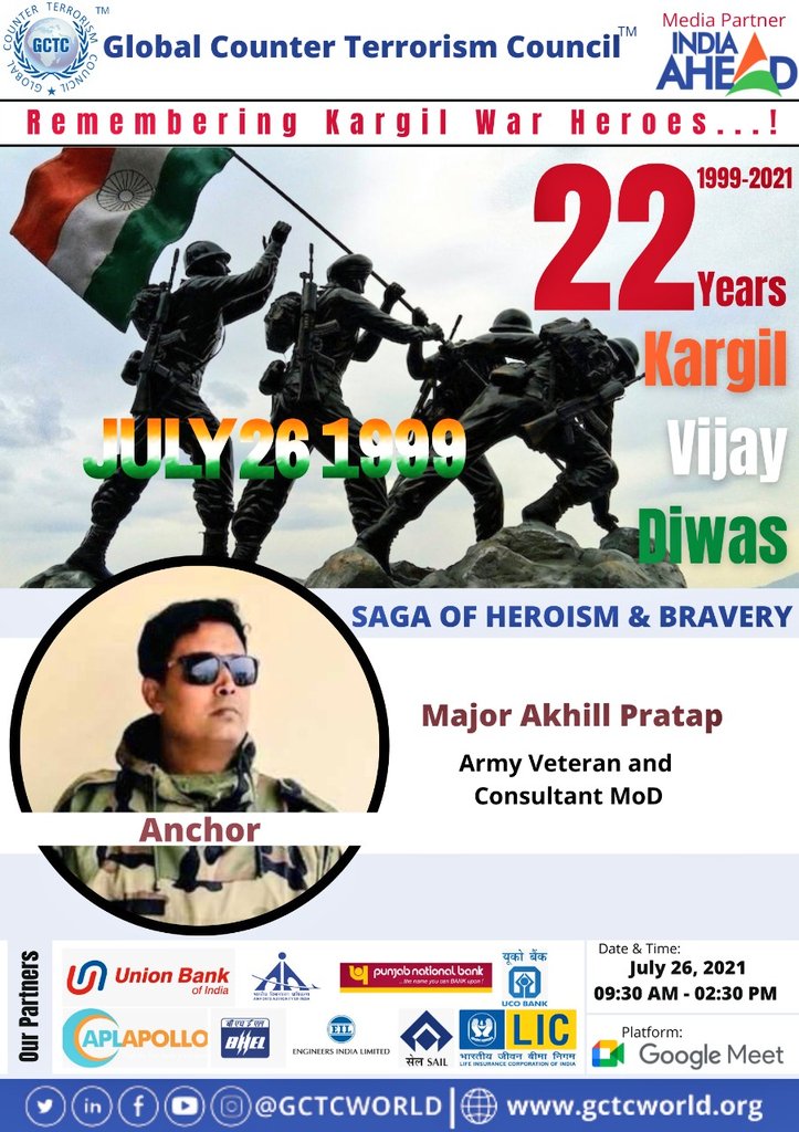 GCTCWORLD's tweet photo. #GCTC is glad to have @MajorAkhill as our #LeadAnchor for Kargil Vijay Diwas whilst remembering the unforgettable sacrifices made by our soldiers to protect our nation. #KargilVijayDiwasGCTC
Register yourself for the event https://t.co/Y4pu9rKDhO https://t.co/3XblZ1dBnN