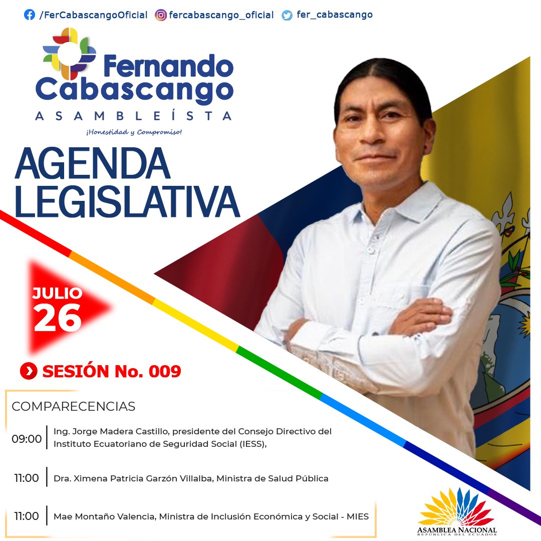 fer_cabascango's tweet photo. Comparto mi agenda de actividades para el día de mañana 26 de julio 👇🏻
#LegislamosParaLaVida
#HonestidadYCompromiso https://t.co/P0zvq6fwNE