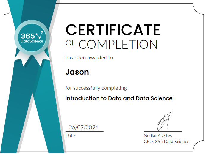 jasonvero's tweet image. Just a start, with many more to come! On to the Data Strategy course.
#66DaysOfData #365DataScience