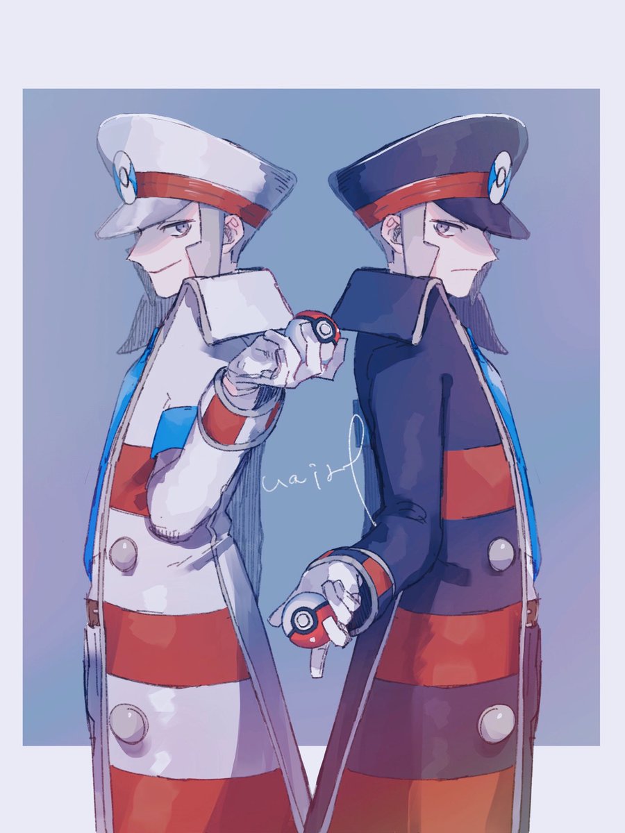 ingo (pokemon) multiple boys hat 2boys holding coat peaked cap poke ball  illustration images
