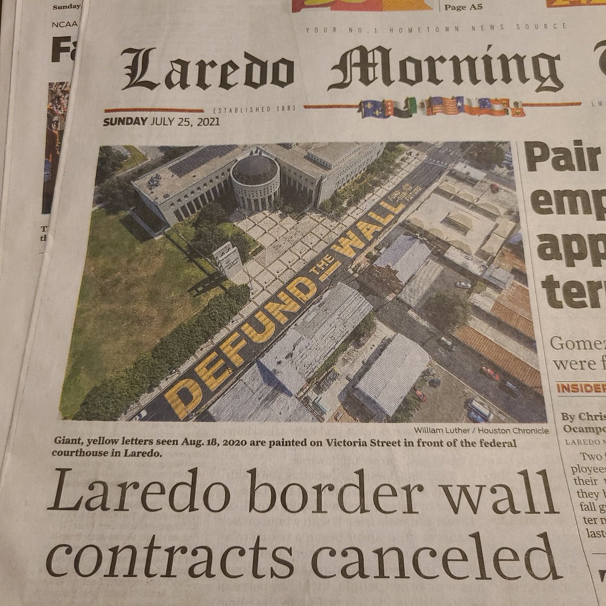 If you haven't seen today's print edition of the Laredo Morning Times, make sure to grab a copy before the day is over!

We made history, Ya'll! And it's only the beginning...

#DefundtheWall 
#FundOurFuture 
#NoBorderWall 
#NotAnotherFoot