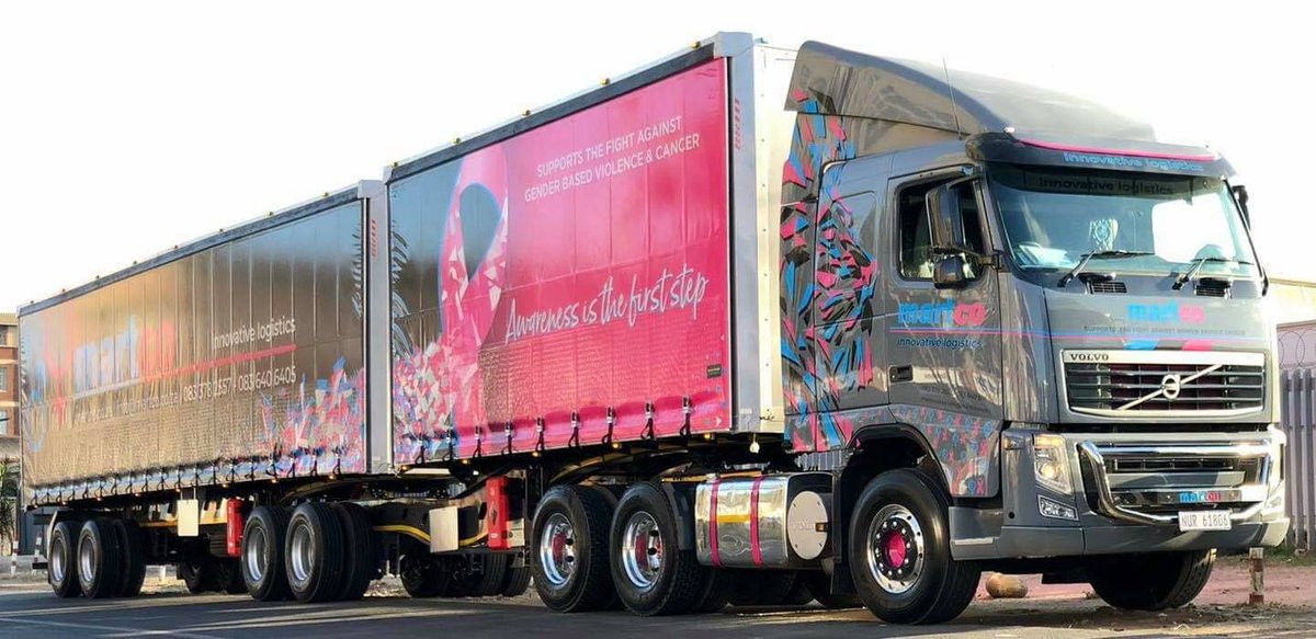 Martco Logistics creating awareness and fighting against gender based violence and cancer👌

A pink truck! With its matching pink trailers!