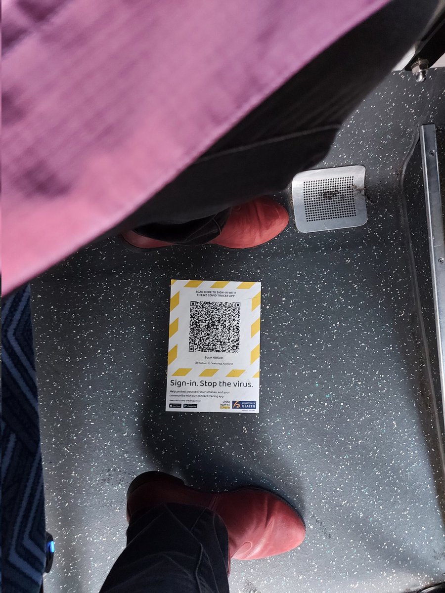 rosannevL's tweet image. Not sure how the Covid QR code ended up on the bus floor - but it's not going to stop me scanning. #ScanScanScan #AucklandCommute